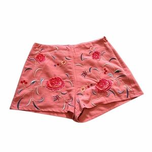 Hot & Delicious Coral Floral Embroidered High Rise Pull On Hotpants - Size Small